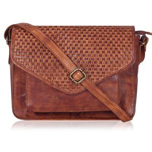3362 Leather Flapover Crossbody Handbag Purse with Adjustable Strap &